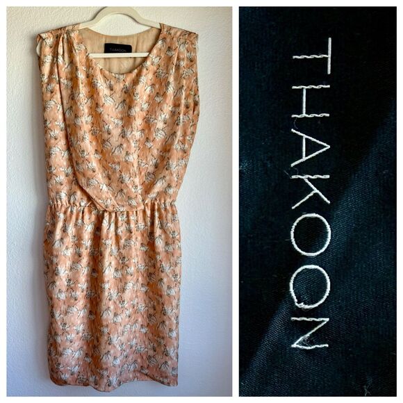 Thakoon Women's Sleeveless Gathered Drape Sheath Pencil Dress in Peach and Gray - Picture 1 of 11